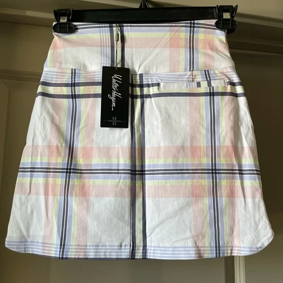 NWT Lady Hagen White Plaid A-Line Skort with Pastel Pink, Blue & Yellow Stripes - Picture 3 of 6
